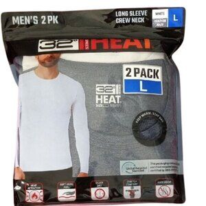 32 Degrees Heat Size L Mens Shirts 2 Pack Long Sleeve Crew Neck Heather Navy NEW